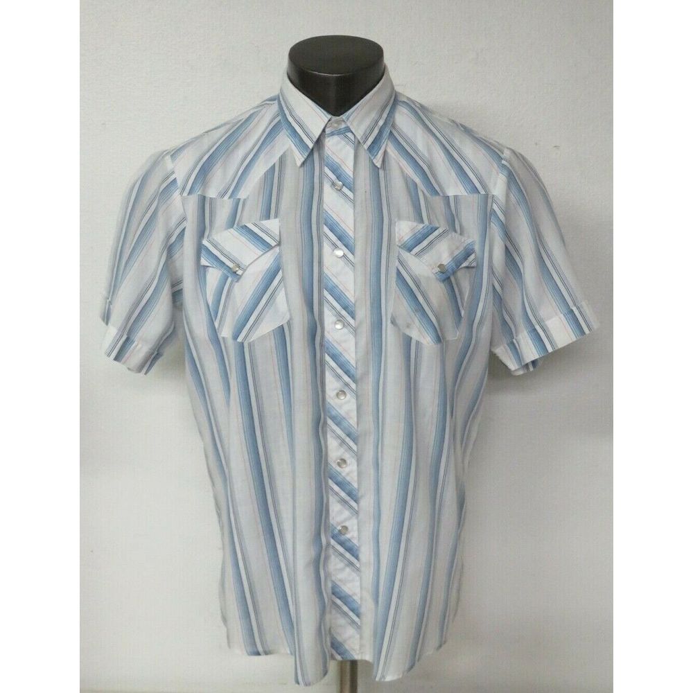 Mens ELY PLAINS Pearl Snap Short Sleeve Button Front Shirt Size 16 1/2‎ Western